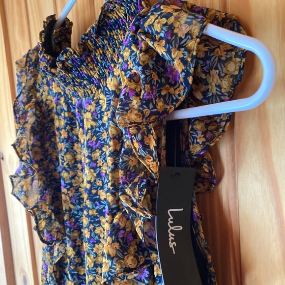 Evalina Mustard Yellow Floral Print Mock Neck Midi Dress - Picture 7 of 7